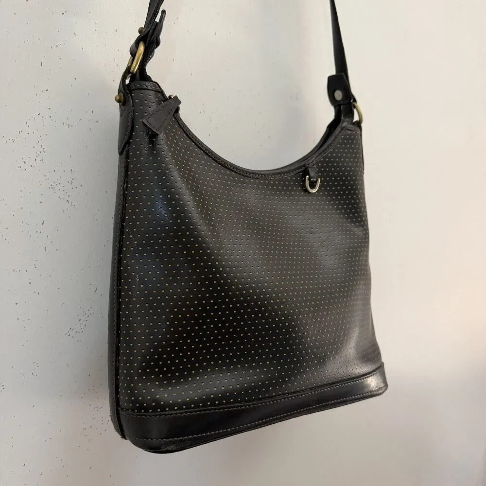 Dooney Bourke Vtg Hobo Bag Cabrio Cabriolet Black Perforated Leather Made in USA